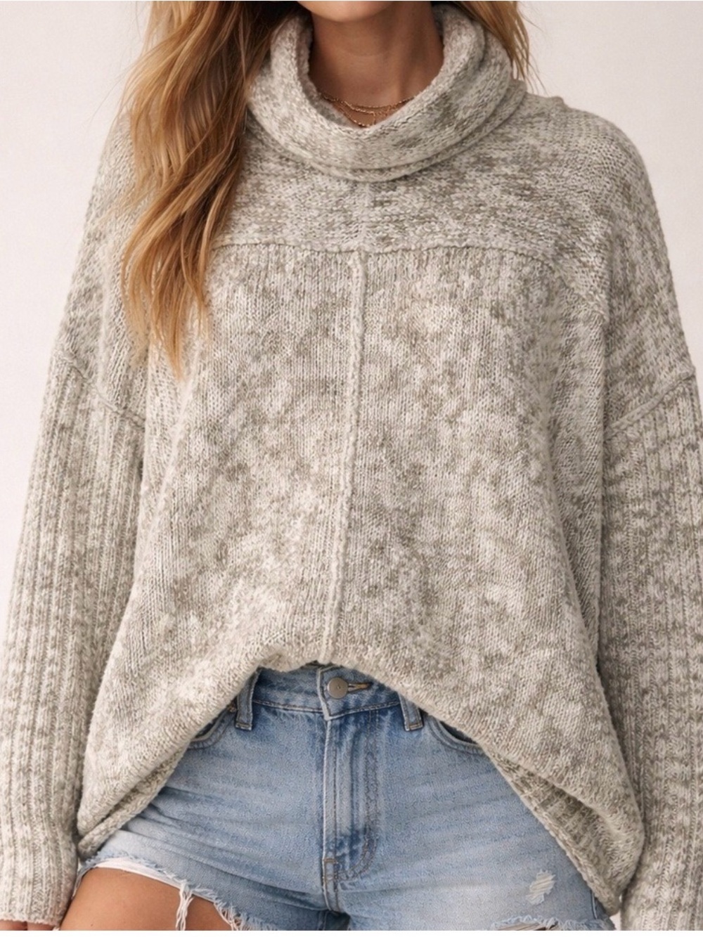 Free People Sz S Cozy marled loose weave mock Turtleneck Sweater